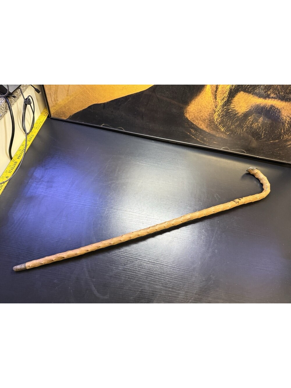 Vintage Natural Root Wood Shillelagh Style Crook Walking Cane Metal Cap